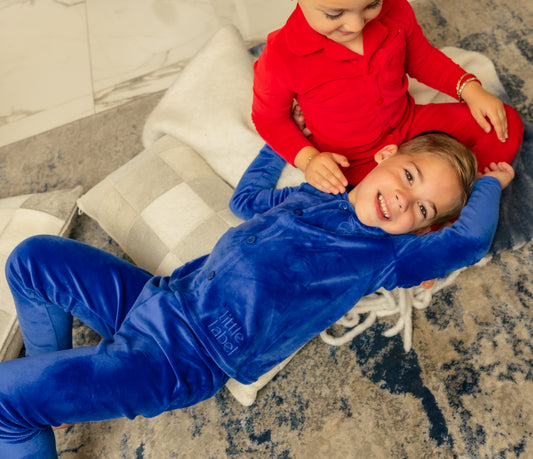 Little Label Velour Pocket Embroidered Grandpa Pajama - Boys