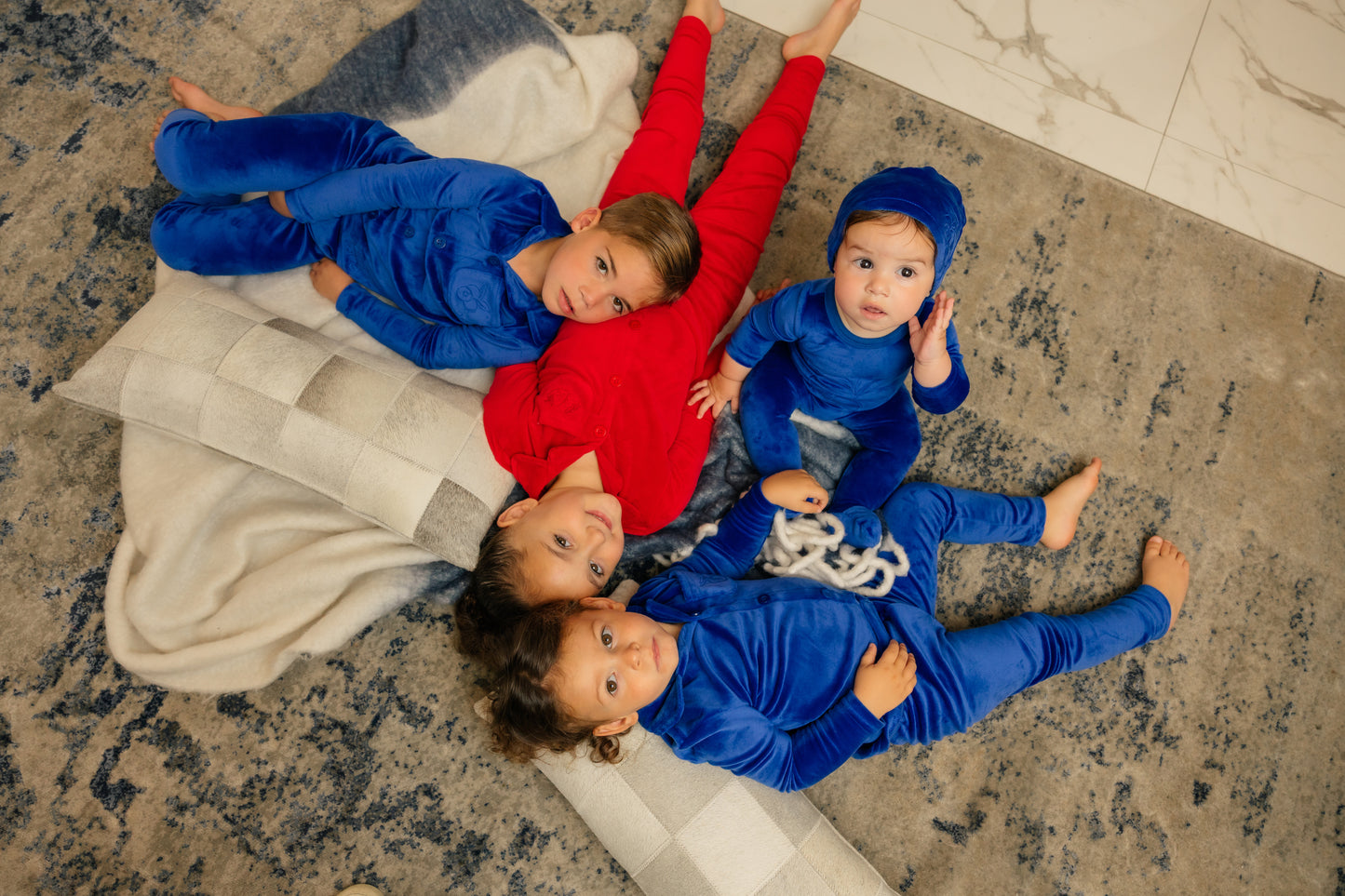 Little Label Velour Pocket Embroidered Grandpa Pajama - Girls