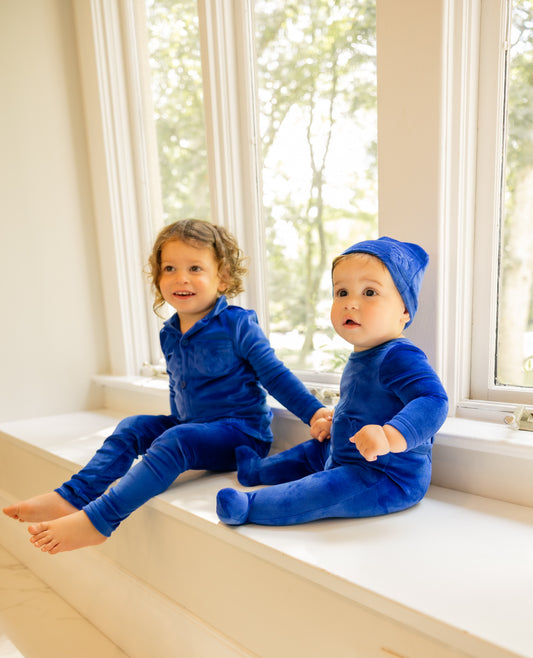 Little Label Velour Embroidered Footie & Hat Set -Boys