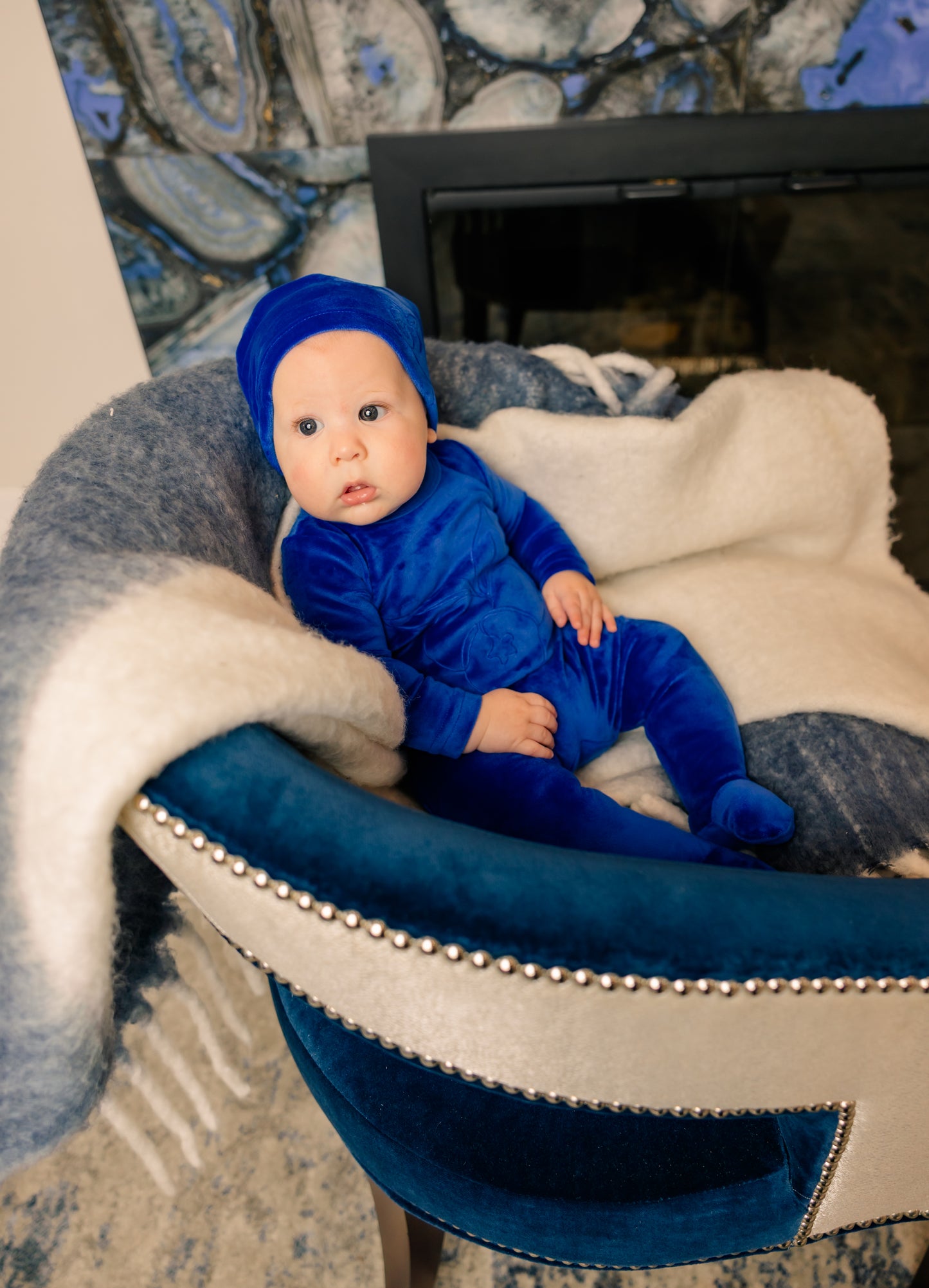 Little Label Velour Embroidered Footie & Hat Set -Boys