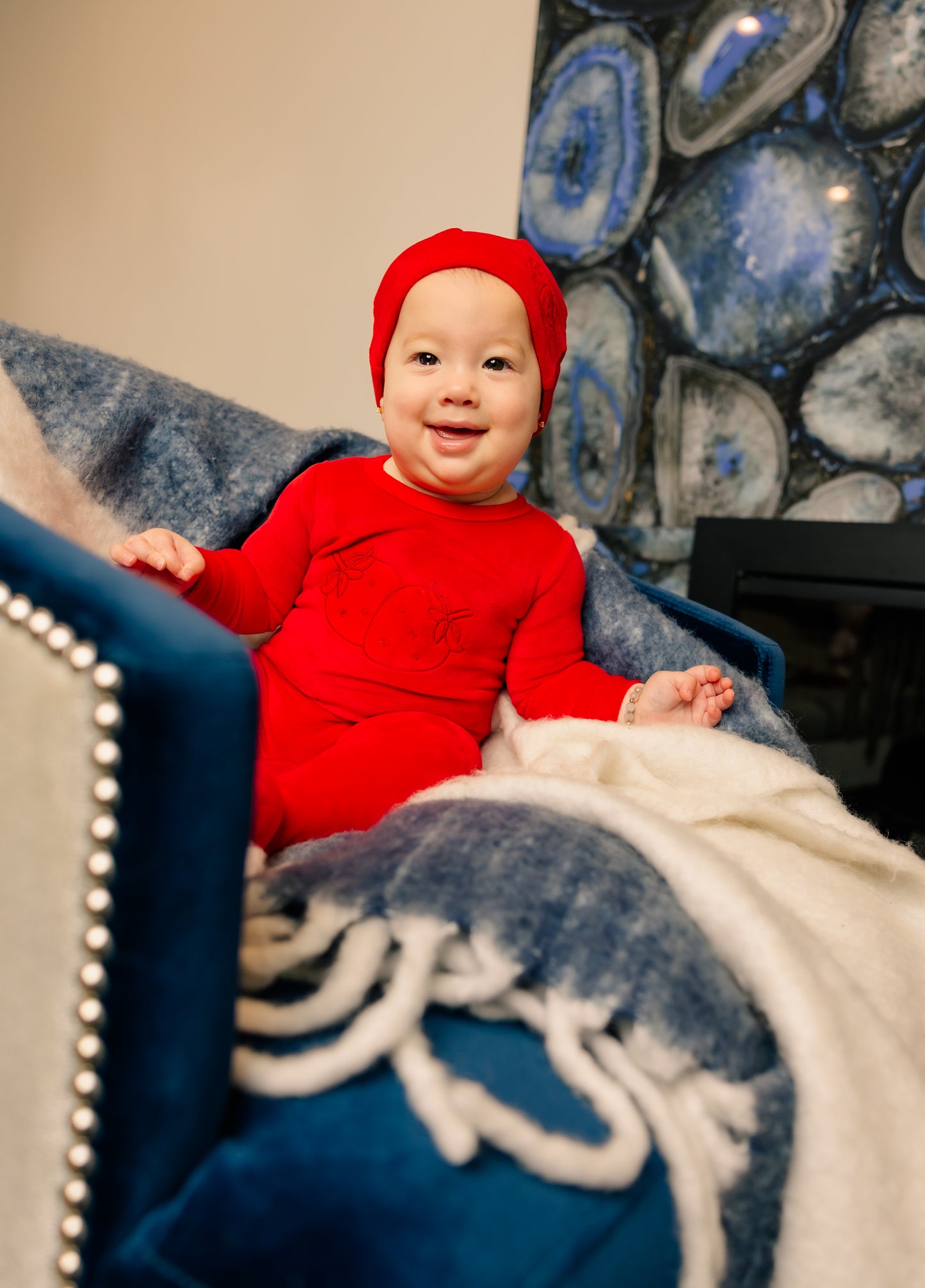 Little Label Embroidered Footie & Hat Set - Girls