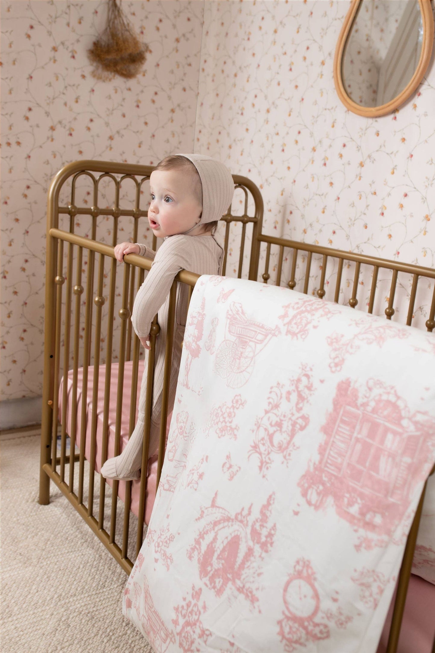 Petite Belle Toile Safra Crib Set- Rose Pink: 5 Pc Set