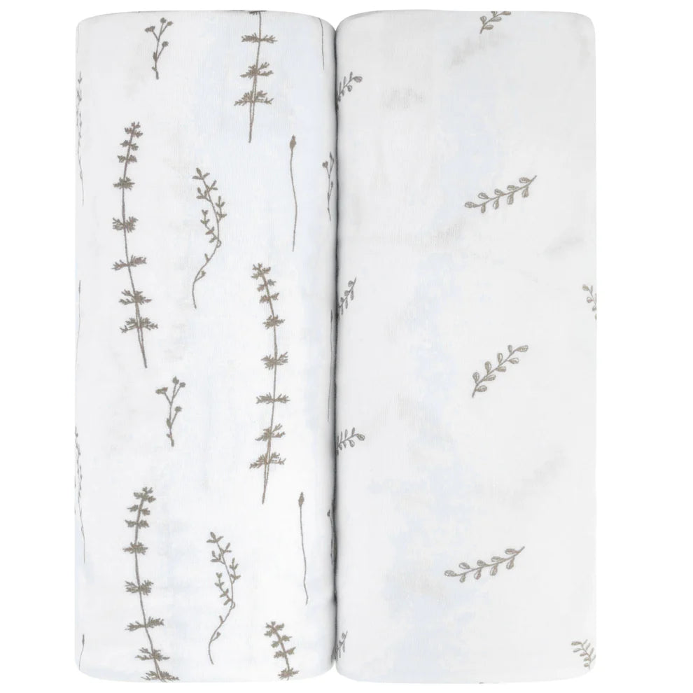 Ely's and Co Bassinet Sheet 2 Pack Forest Grey Leaf + Floral