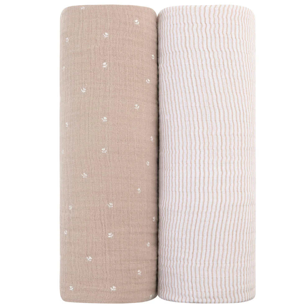 Ely's and Co 2 Pack Muslin Swaddle Mauve Tulip | Stripes