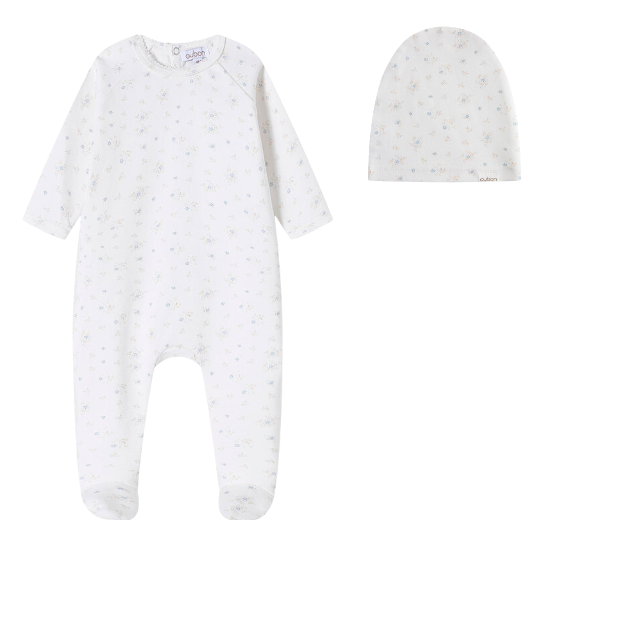 Oubon Floral Cluster Print Footie Set- Blue