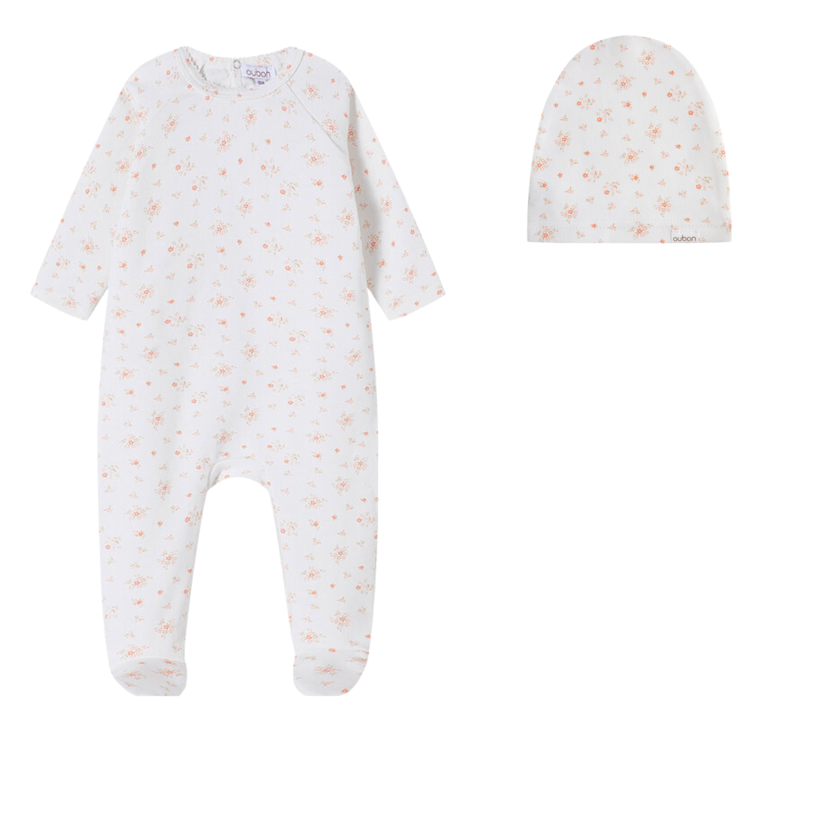 Oubon Floral Cluster Print Footie Set- Pink