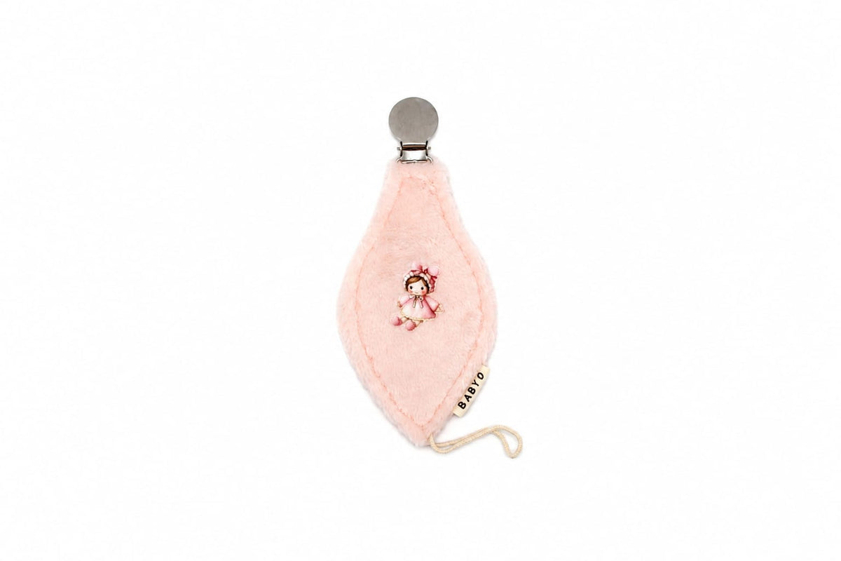 BabyO Pink Doll Oval Pacifier Clip