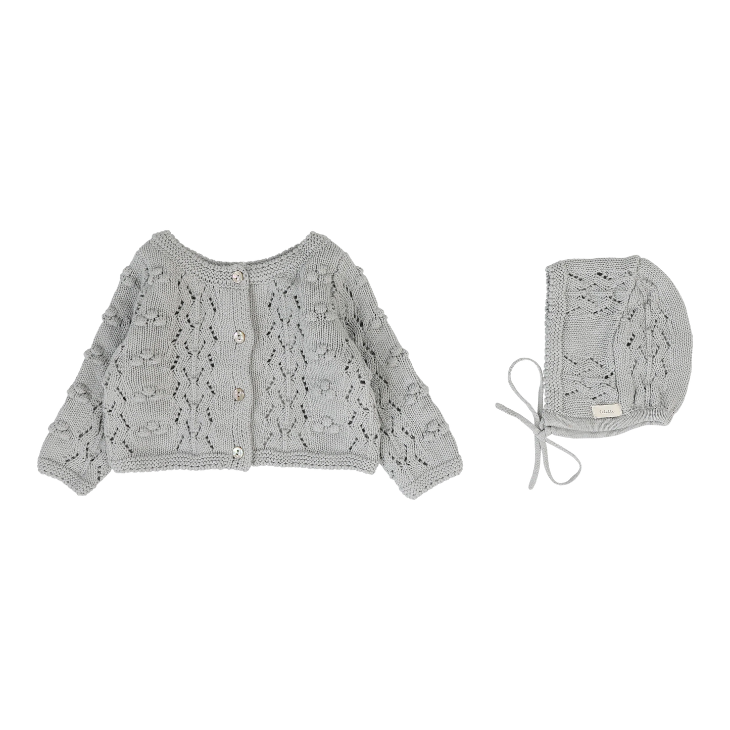 Lilette Popcorn Weave Cardigan + Hat - Light Blue