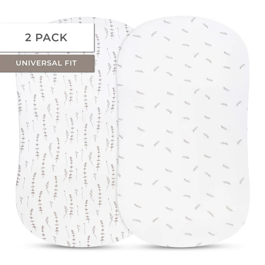 Ely's and Co Bassinet Sheet 2 Pack Forest Grey Leaf + Floral