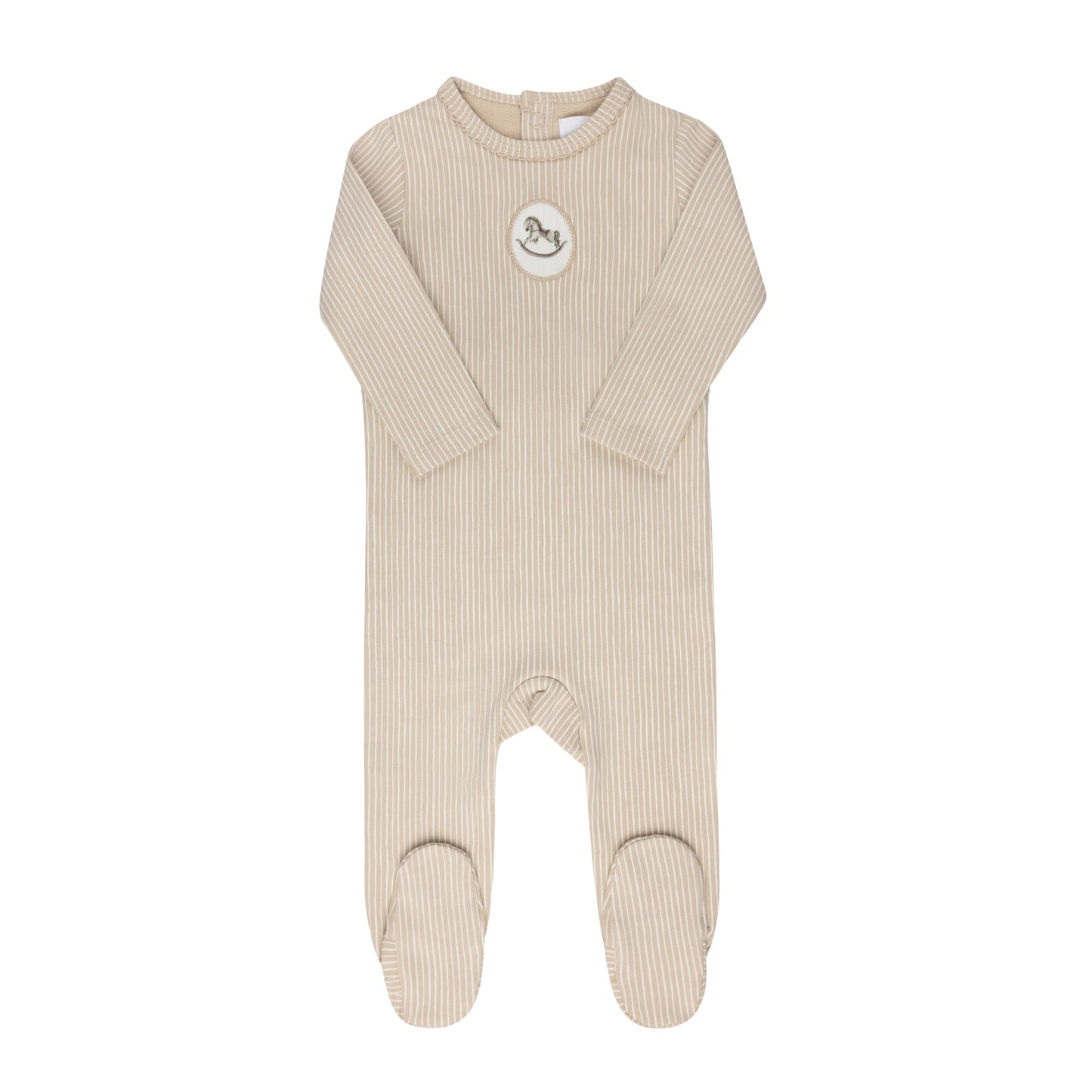 Aurora Beige Cotton French Terry Rocking Horse Footie