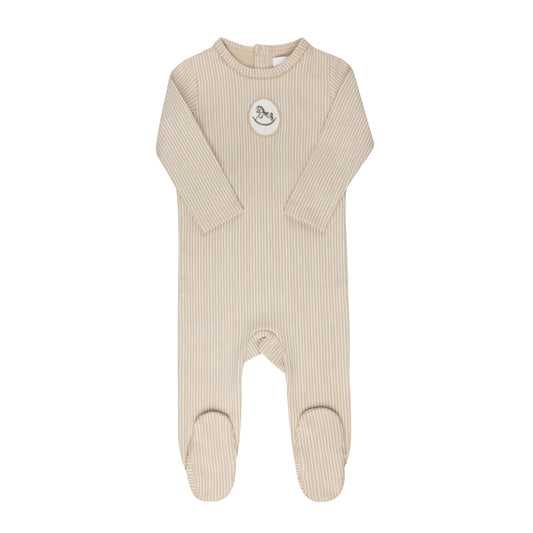 Beige Cotton French Terry Rocking Horse Footie+Bonnet
