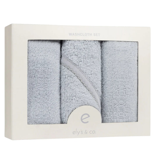 Ely's and Co Blue Scalloped Hooded Towel with Pocket Wash Cloth