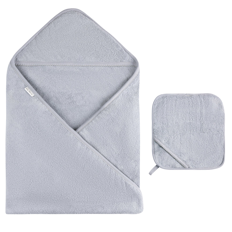 Ely's and Co Blue Scalloped Hooded Towel with Pocket Wash Cloth