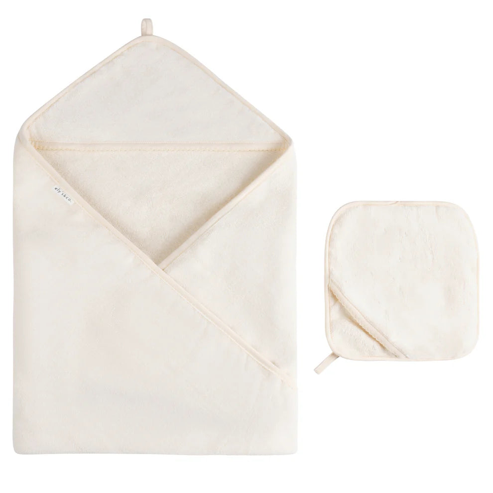 Ely's and Co Cream Scalloped Hooded Towel with Pocket Wash Cloth