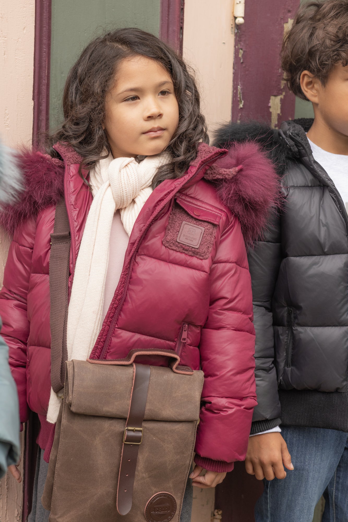 Bondoux Leather Patch Sherpa Pocket Plum Jacket