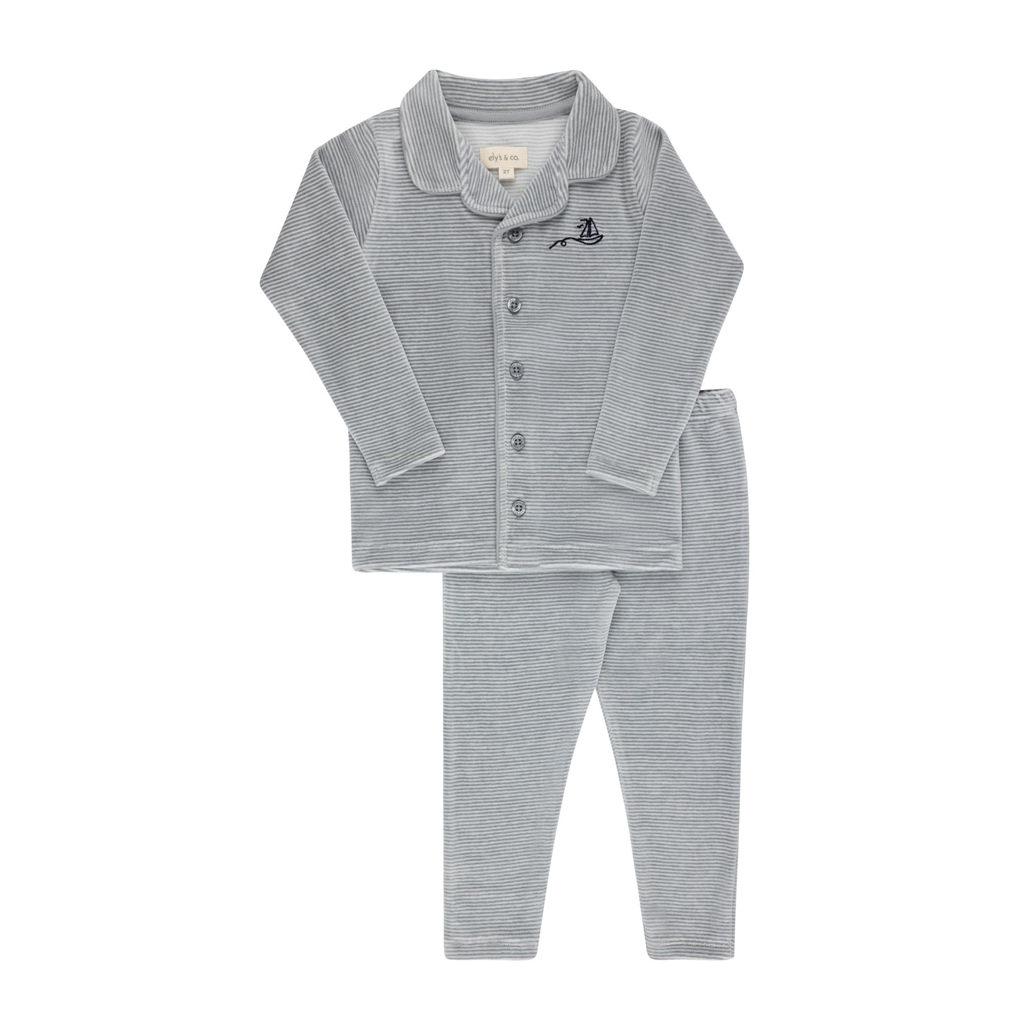 Ely's and Co Light Blue Velour Stripe Collection Pajama
