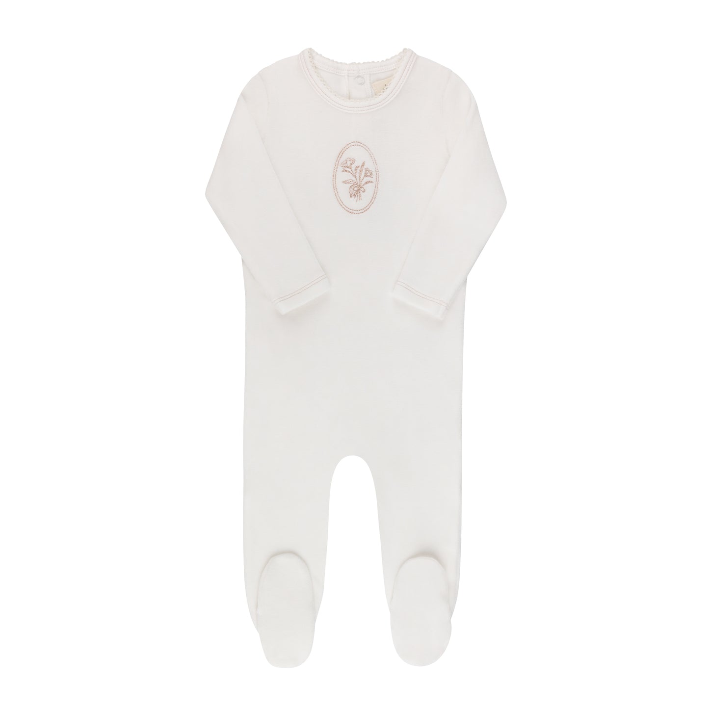 Ely's and Co Ivory/Rose Gold Velour Center Floral Collection Footie