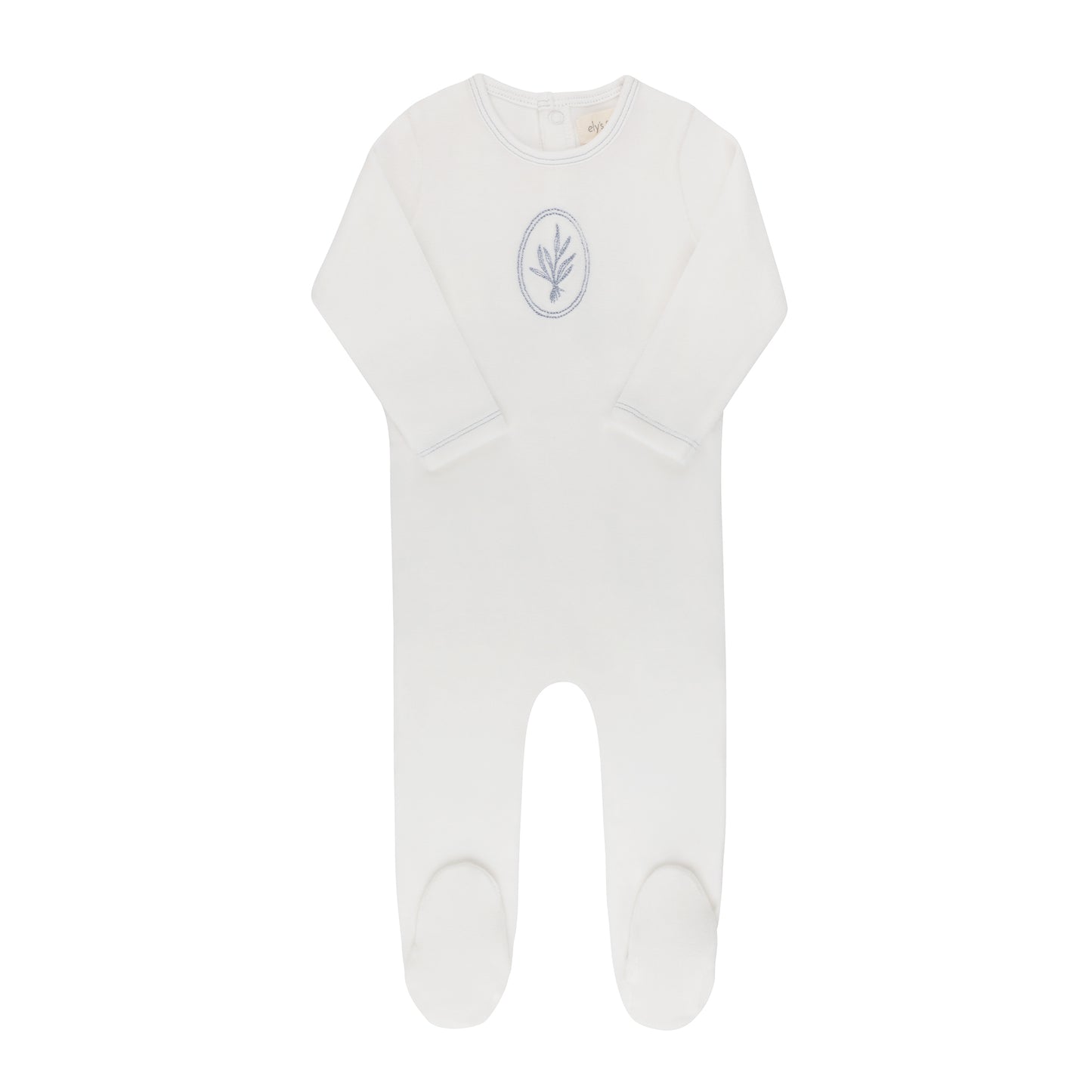 Ely's and Co Ivory/Blue Velour Center Floral Collection Footie