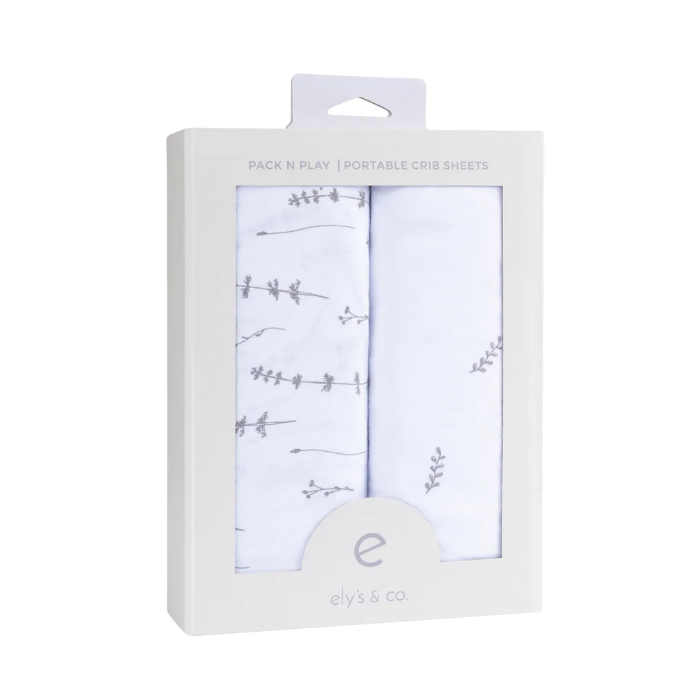 Ely's and Co Pack n Play Sheet 2 Pack Forest Grey Leaf + Floral
