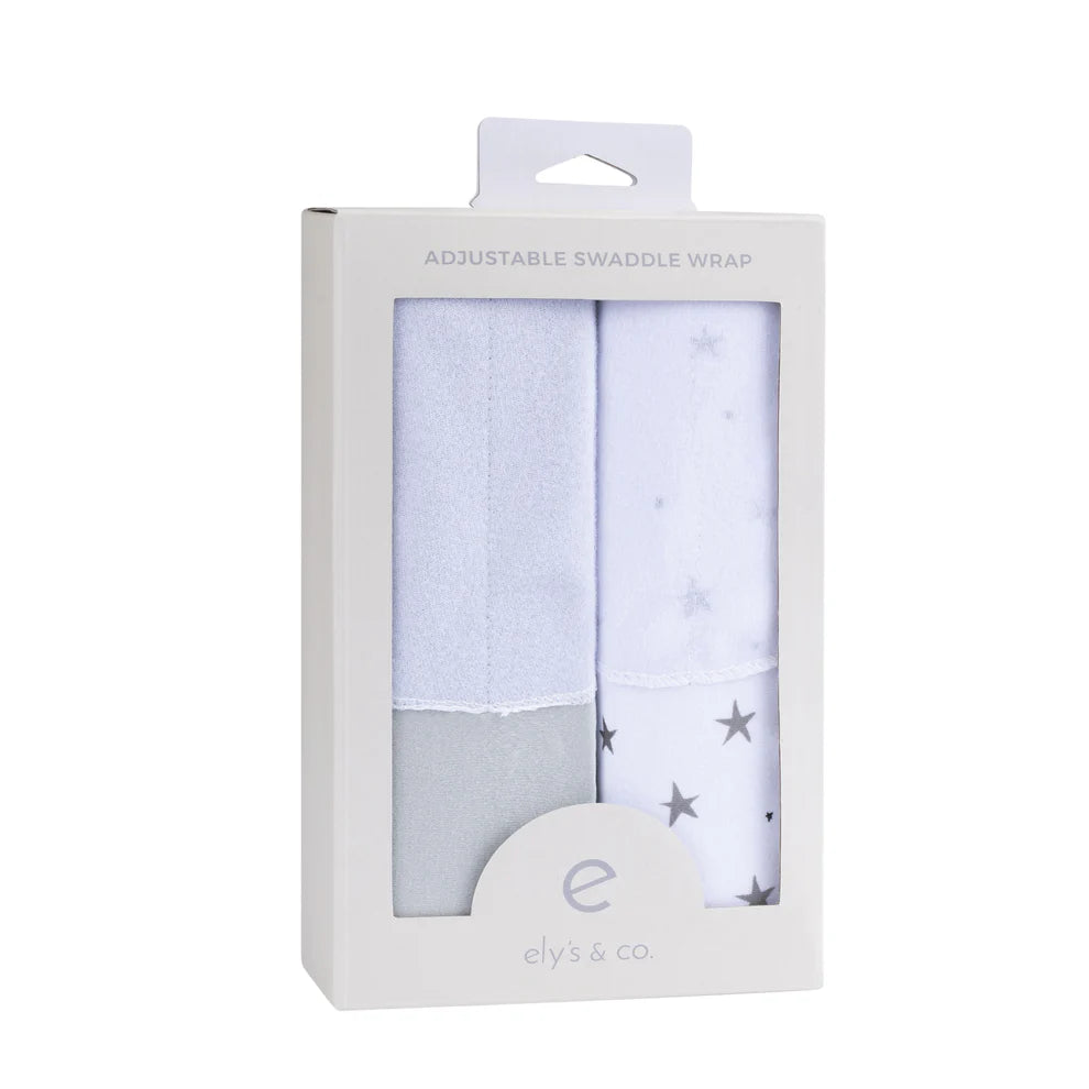 Ely's and Co Adjustable Swaddles 2-Pack - Grey Stars