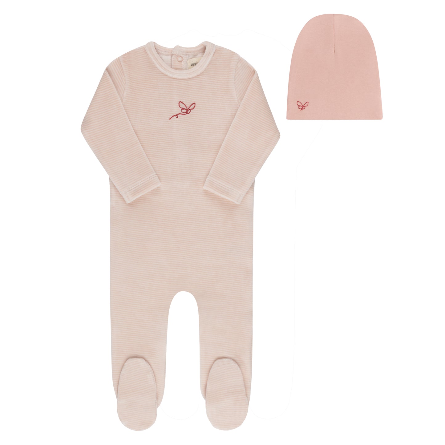Ely's and Co Light Pink Velour Stripe Collection Footie+Hat