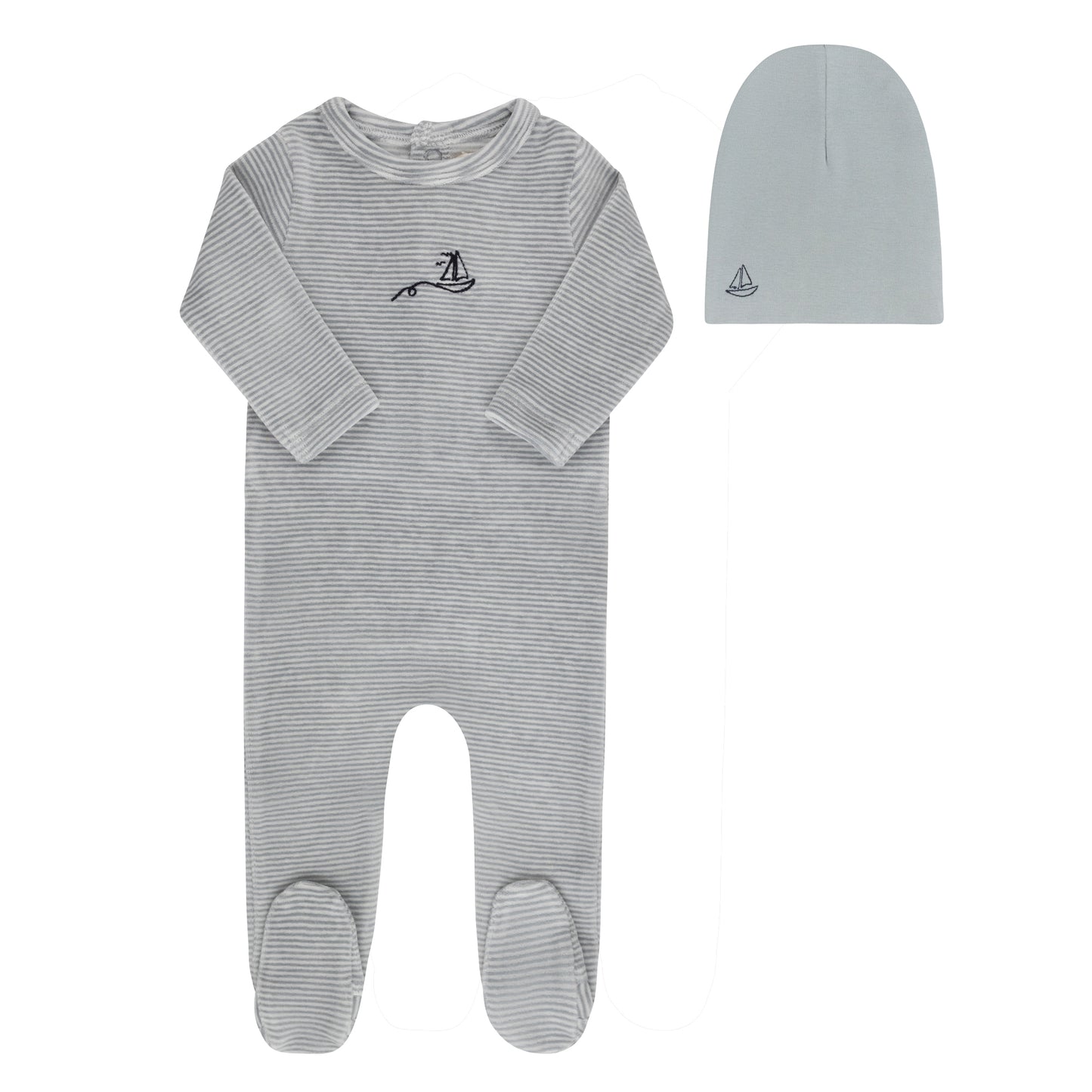 Ely's and Co Light Blue Velour Stripe Collection Footie+Hat