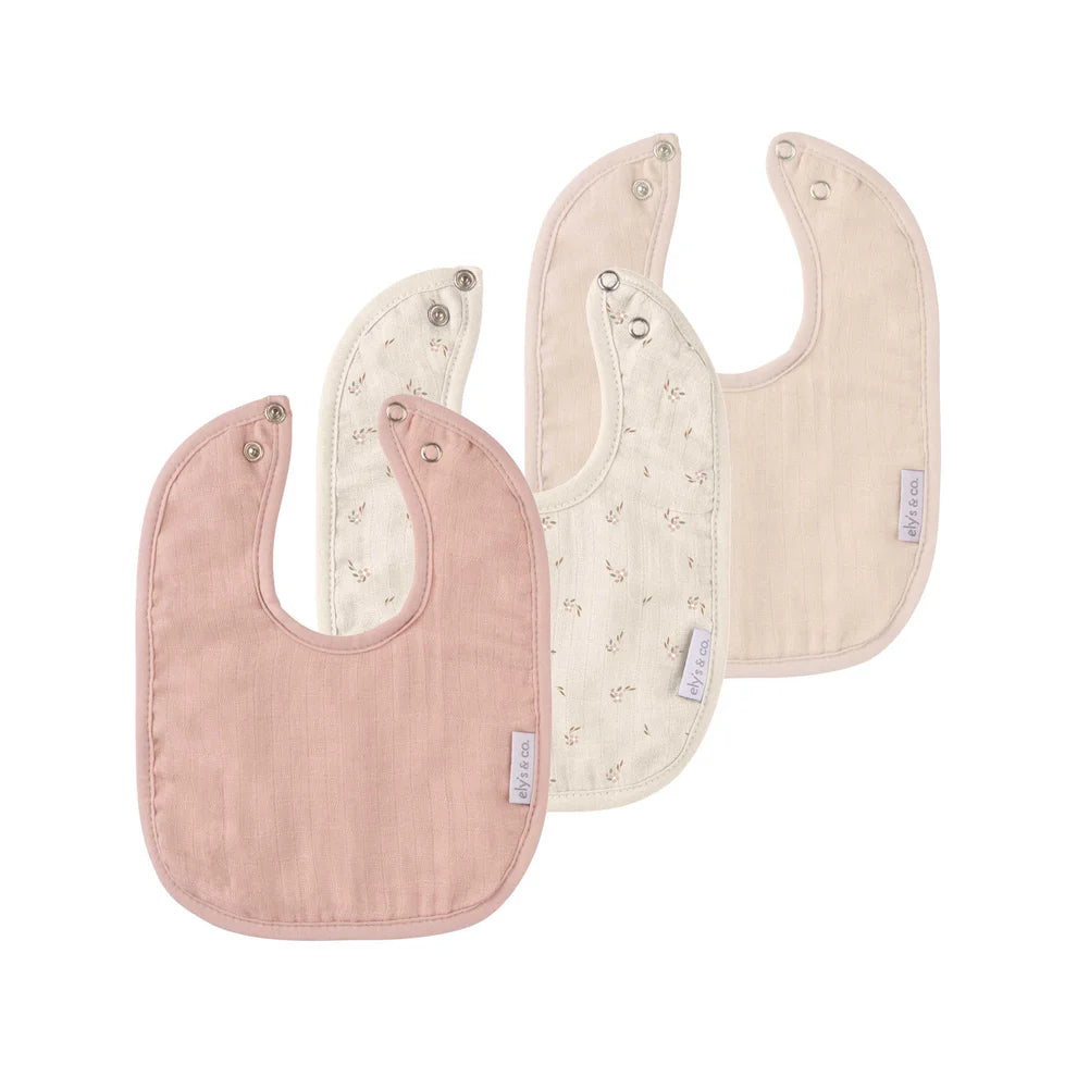 Ely's and Co 3 Pack Muslin/Terry Bibs Pink Floral/Solid