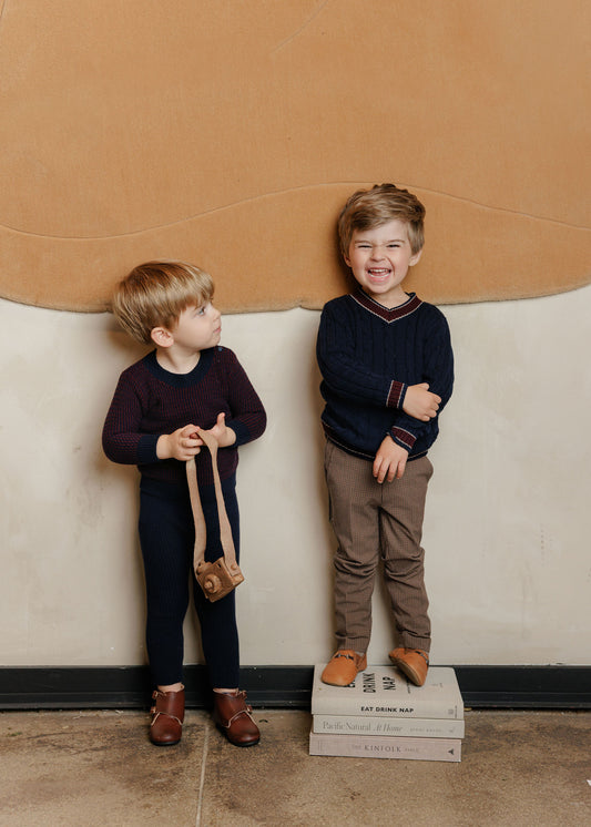 Navy/Wine Thin Stripe Toddler Set