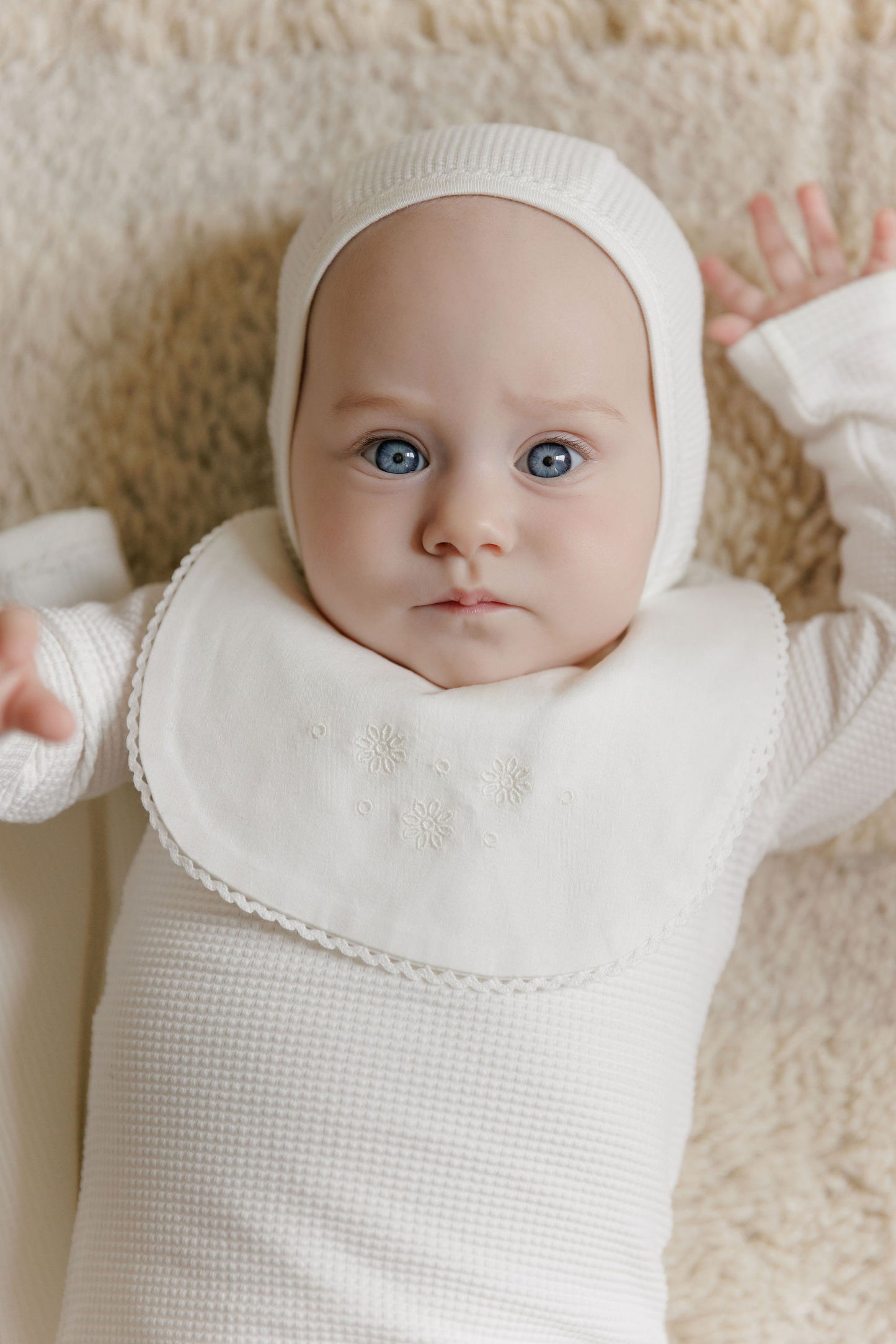 Ely's and Co Ribbed Embroidered Collar Collection- Ivory Girl Bib