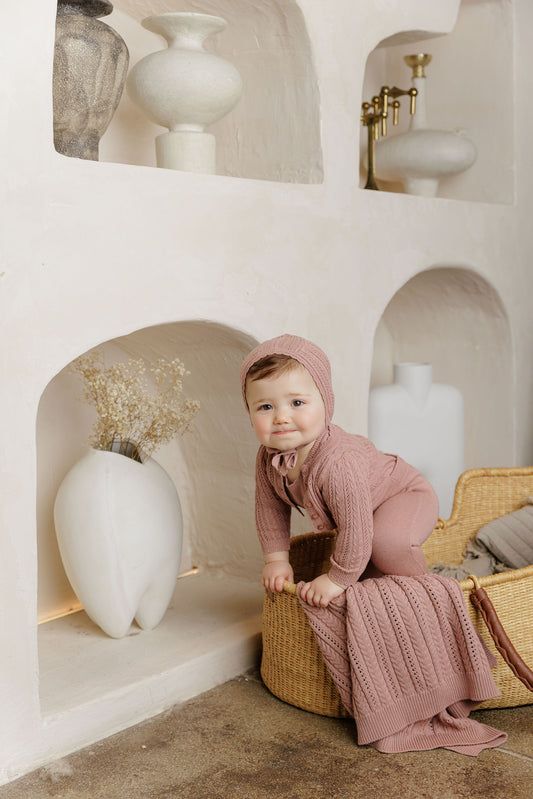 Looms Mauve Cable Pointelle Bonnet