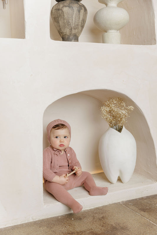 Looms Mauve Cable Pointelle Cardigan