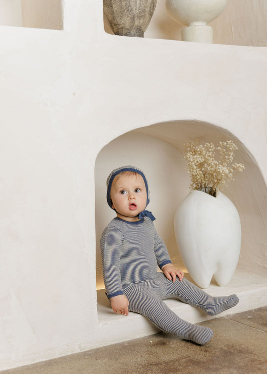 Looms Blue/Ivory Thin Stripe Footie