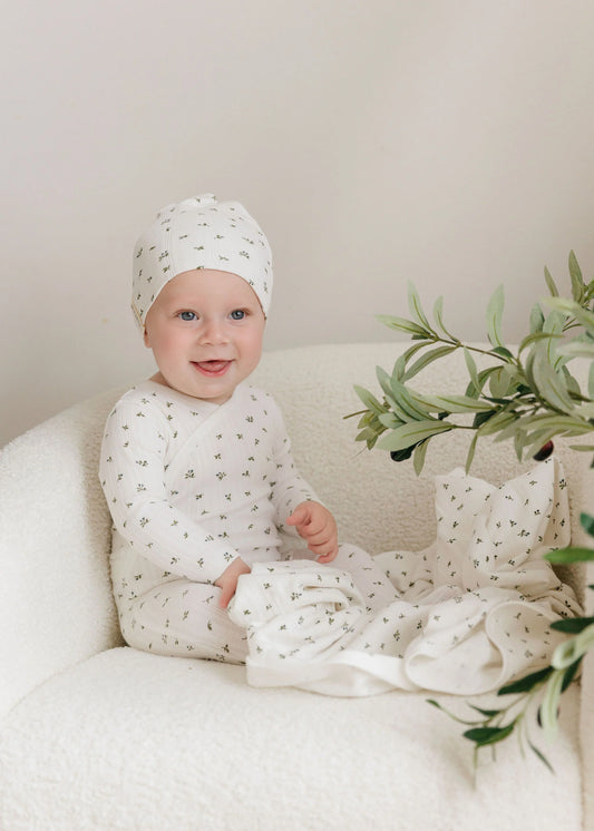 Ely's and Co Floral Pointelle Collection Footie Set- Ivory Blue