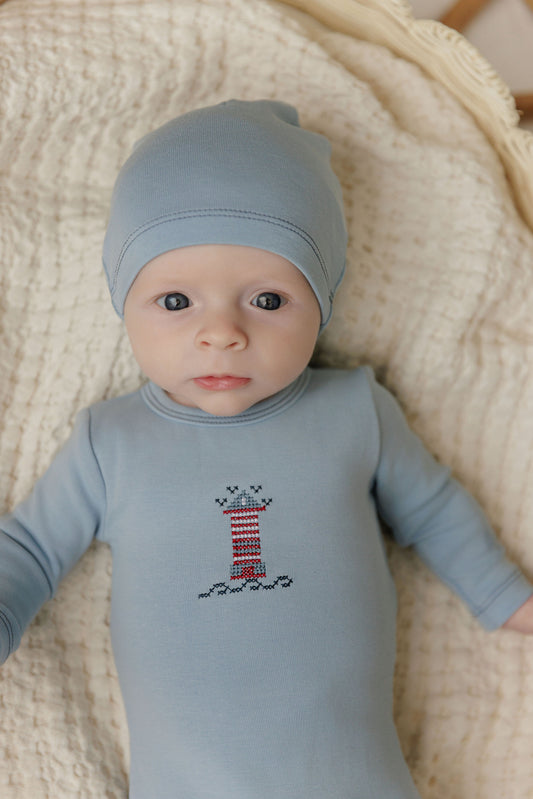 Aurora Cotton Crossstich Lighthouse Collection Footie-Blue