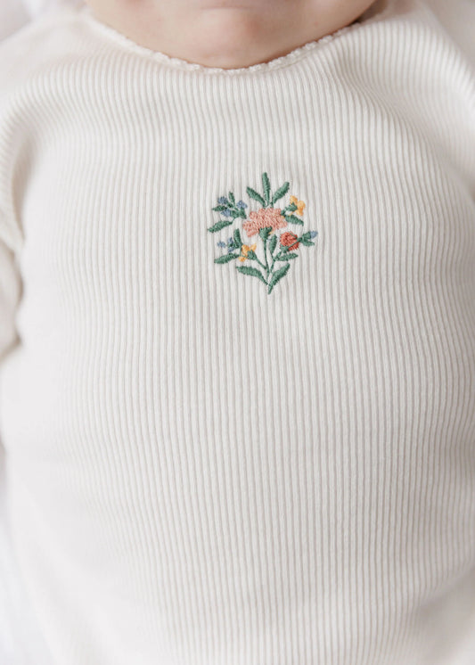 Ely's and Co Ribbed Floral Embroidered Collection Bloomer Set- Ivory