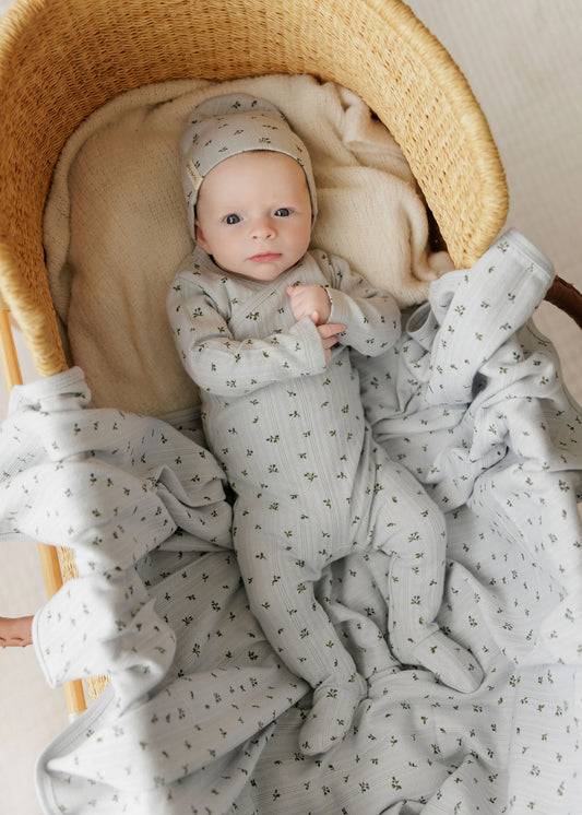 Ely's and Co Floral Pointelle Collection Footie Set- Blue