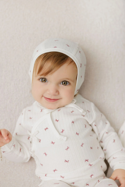 Aurora Bow Pattern Collection Footie Set- Ivory Red