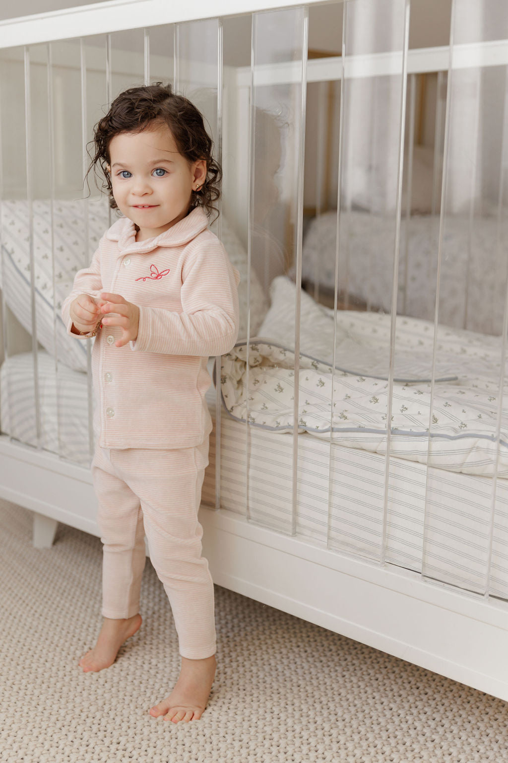 Ely's and Co Light Pink Velour Stripe Collection Pajama