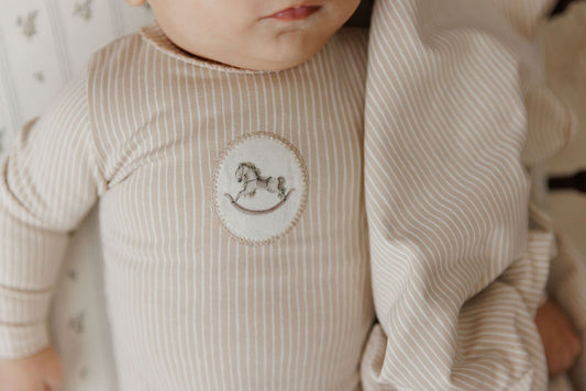 Aurora Beige Cotton French Terry Rocking Horse Footie