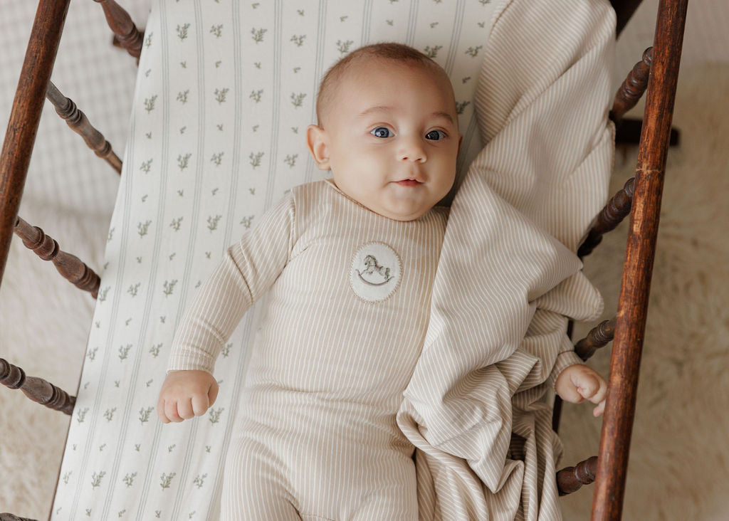 Aurora Beige Cotton French Terry Rocking Horse Footie