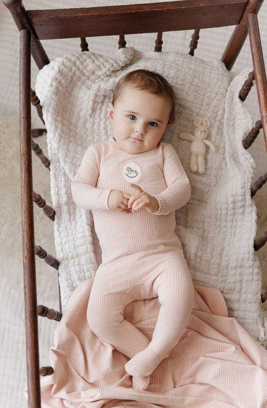 Aurora Pink Cotton French Terry Rocking Horse Footie