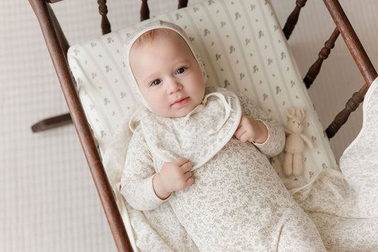 Ely's and Co Modal French Terry Collection Footie+Bonnet - Ivory/Sage