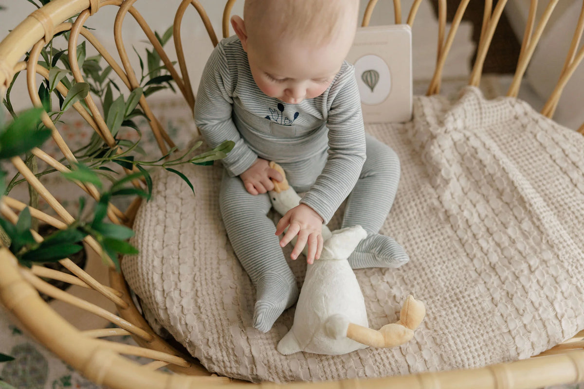 Ely's and Co Striped Footie Set -Ivory Blue
