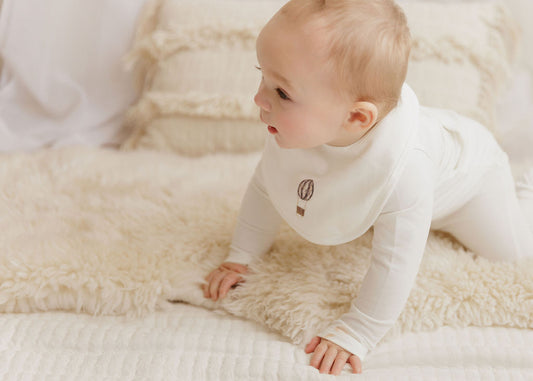 Aurora French Terry Hot Air Balloon Collection Bib -Ivory/Blue