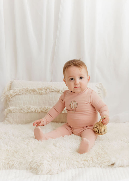 Aurora Pink Cotton French Terry Hot Air Balloon Footie