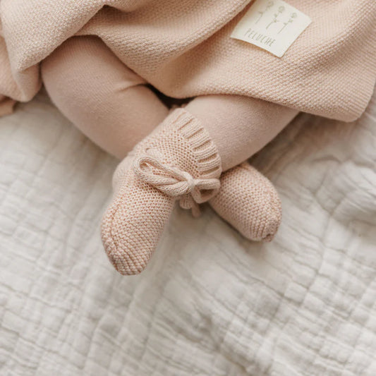 Peluche Signature Knit Footie + Bonnet + Booties - Rose