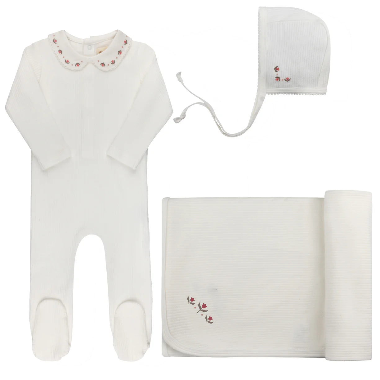 Looms Embroidered Trim Layette Set- Ivory/Pink