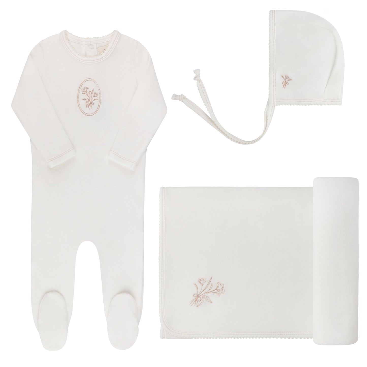 Ely's and Co Ivory/Rose Gold Velour Center Floral Collection Take Me Home Set
