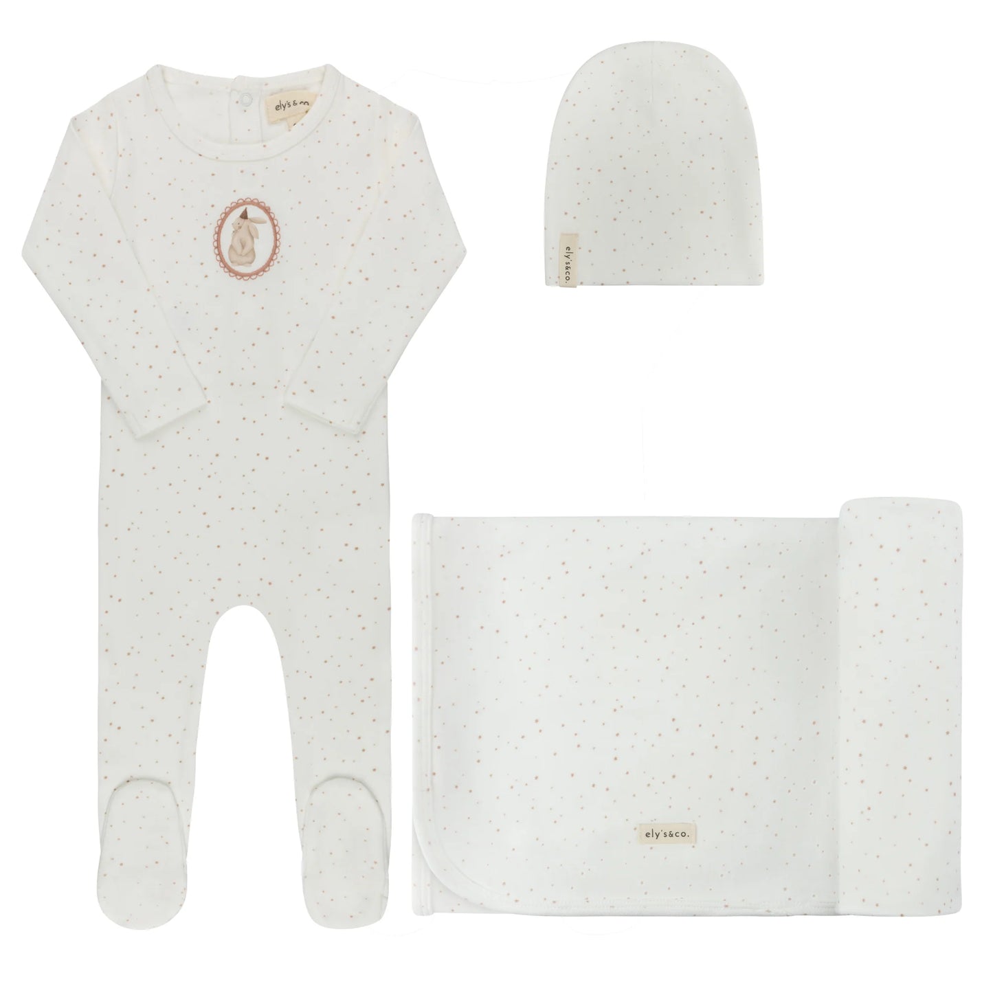 Ely's and Co Cotton Bunny Collection Layette Set - Ivory Pink