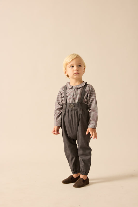 Lil Legs Plaid Edition Toddler Boys Shirt and Long Romper- Gray